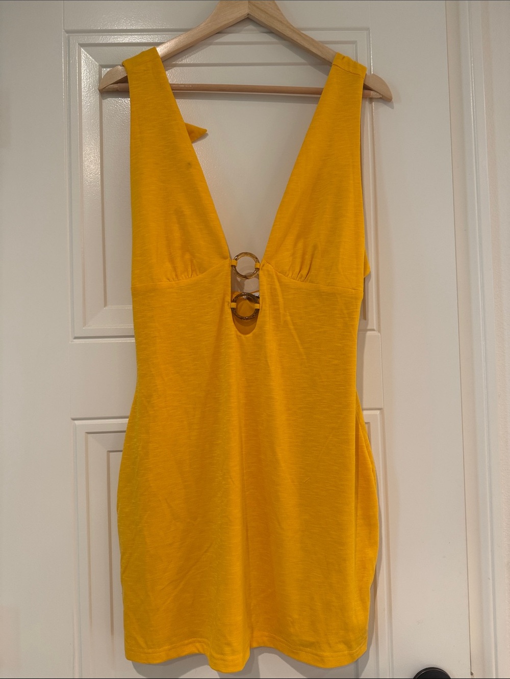 Cupshe Yellow Deep V Swim Coverup with Ring Detail